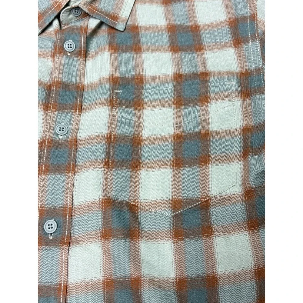 Prana Mens Small Plaid Flannel Shirt Organic Cotton Blue Brown 1964381 Standard